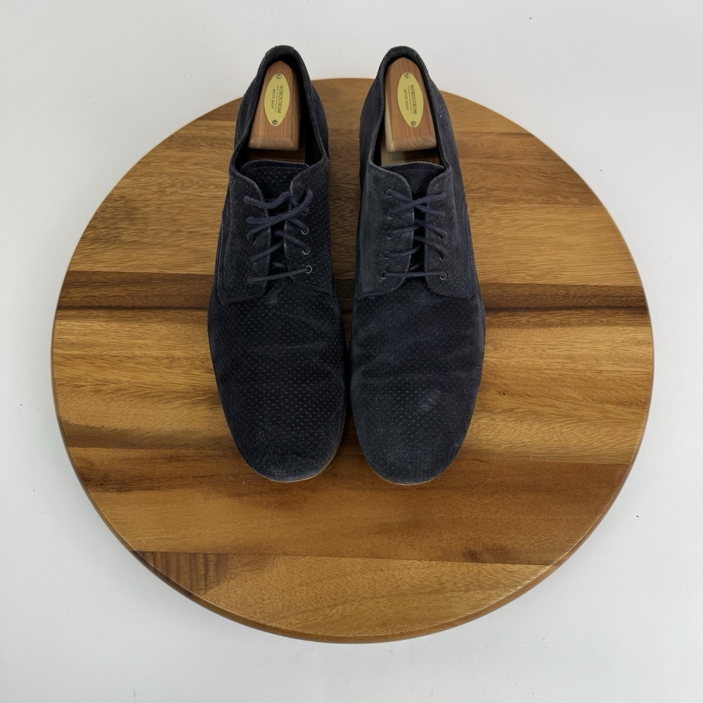 Mens Prada Navy Blue Perforated Suede Plain Toe Dress Shoes Oxfords Size 9 D GUC - Picture 6 of 8